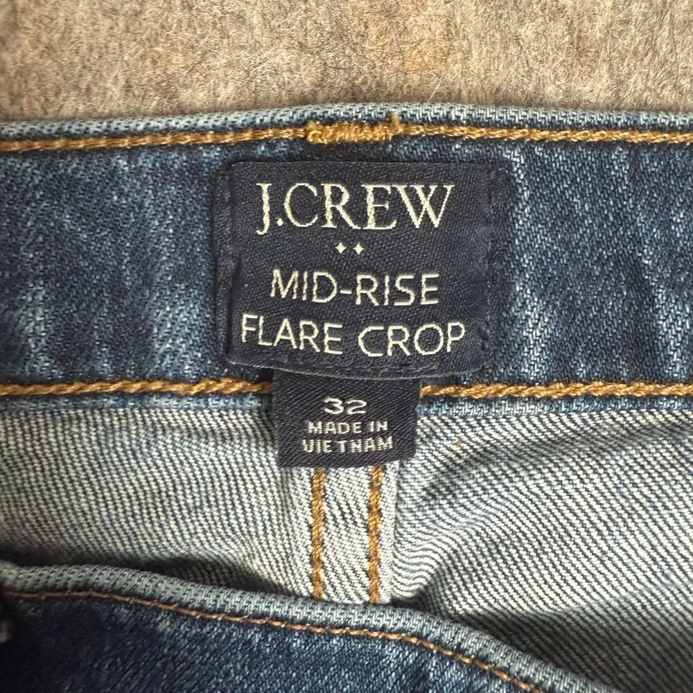 J.Crew Cropped Jeans Womens 32 Blue Denim Medium Wash Cotton Flared Leg Mid-Rise